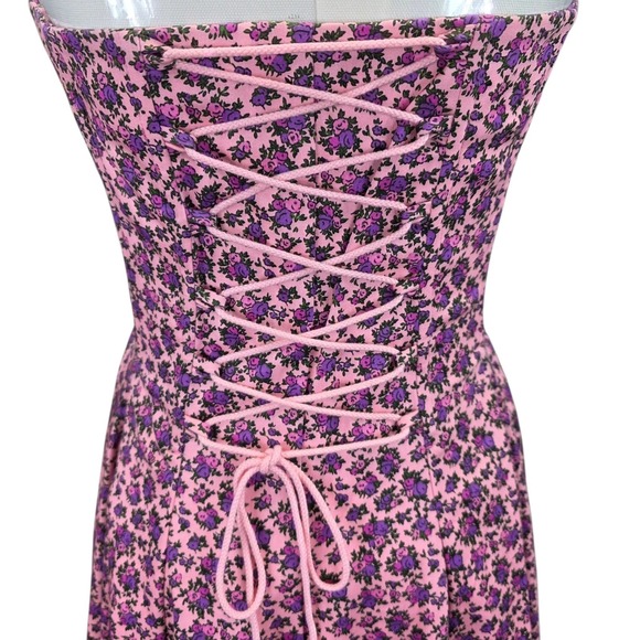 Betsey Johnson Dress Lace-up Corset Punk Glam Flirty 80s Ditsy Floral 2 B37 - Picture 5 of 12